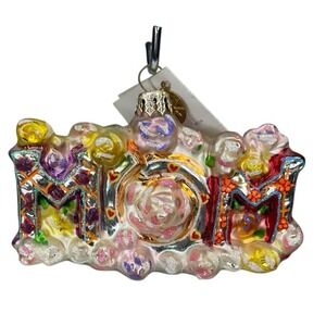 Christopher Radko Best Mom Floral Christmas Ornament Mothers Day NWT‎ Glitter